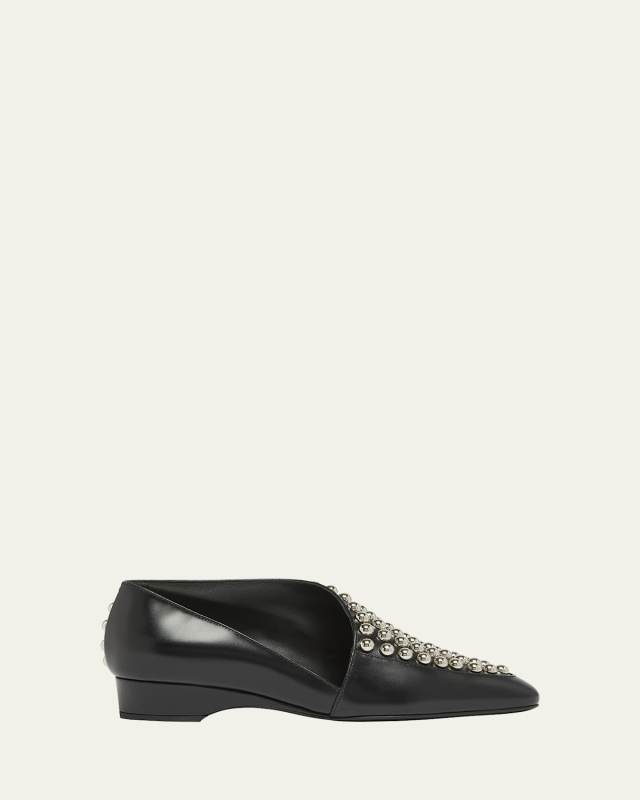 Studded Leather Asymmetrical Loafers